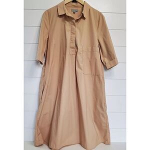COS Womens Oversized Cotton Poplin Shirt Dress Size 12 Tan Pockets Minimalist